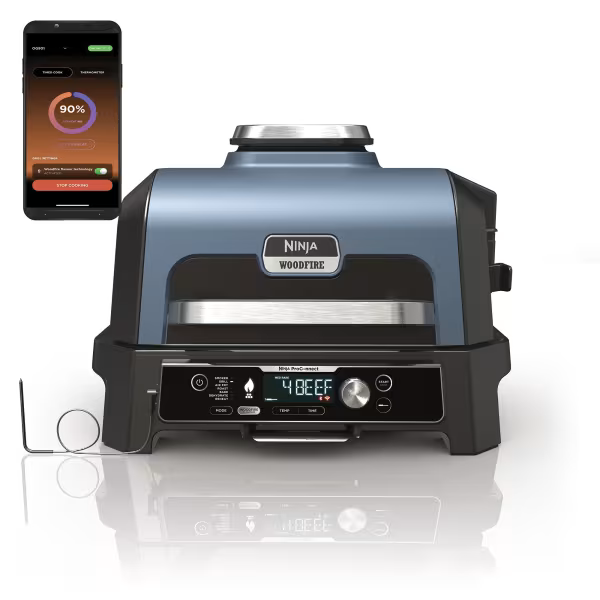 Ninja OG901UK Woodfire Pro Connect XL Electric BBQ Grill & Smoker - Black/Blue