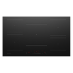 Black induction cooktop with digital display on a white background